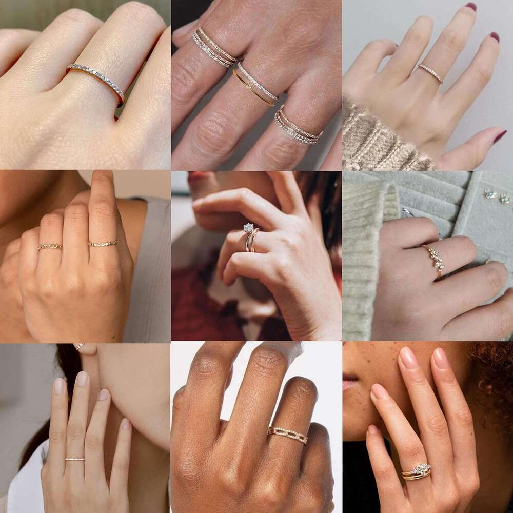 Plate 3 14K Gold/Sier Stacking Set for Women CZ Heart Simple Cute Stackable Dainty Trendy Gold Statement Rings Plain Band Size 4-11