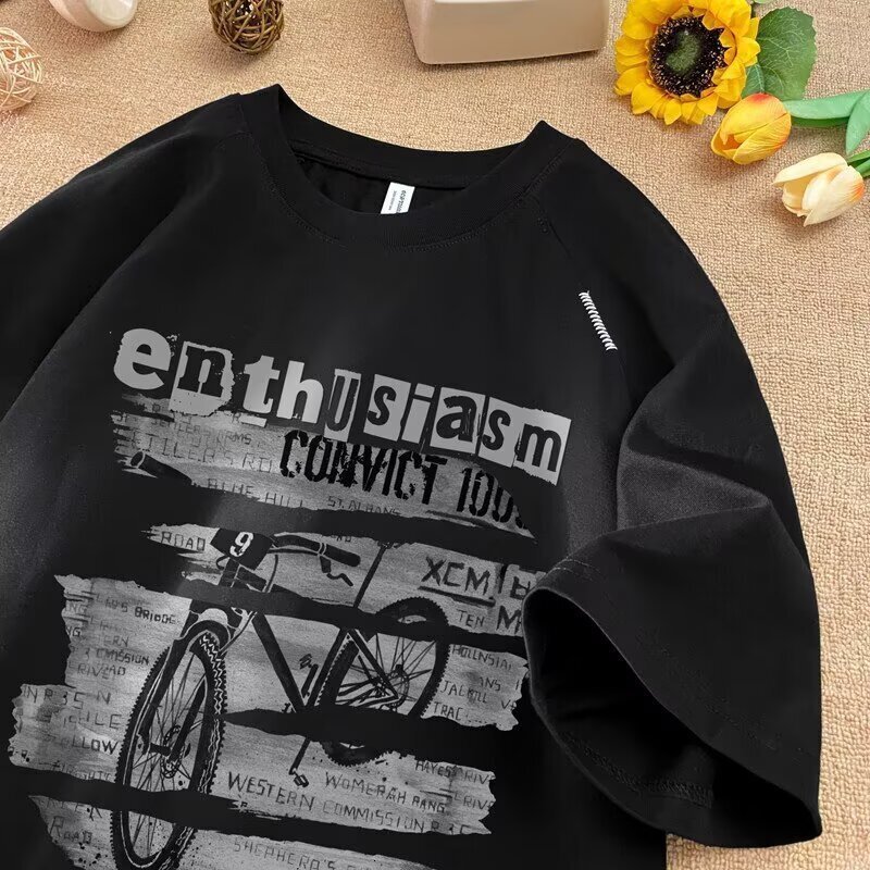 Trendy American Heavyweight 220g Designer Short Sleeves Cotton T-shirt For Men Summer Short Sleeve Loose Versatile Casual Couple Five-quarter Sleeve T