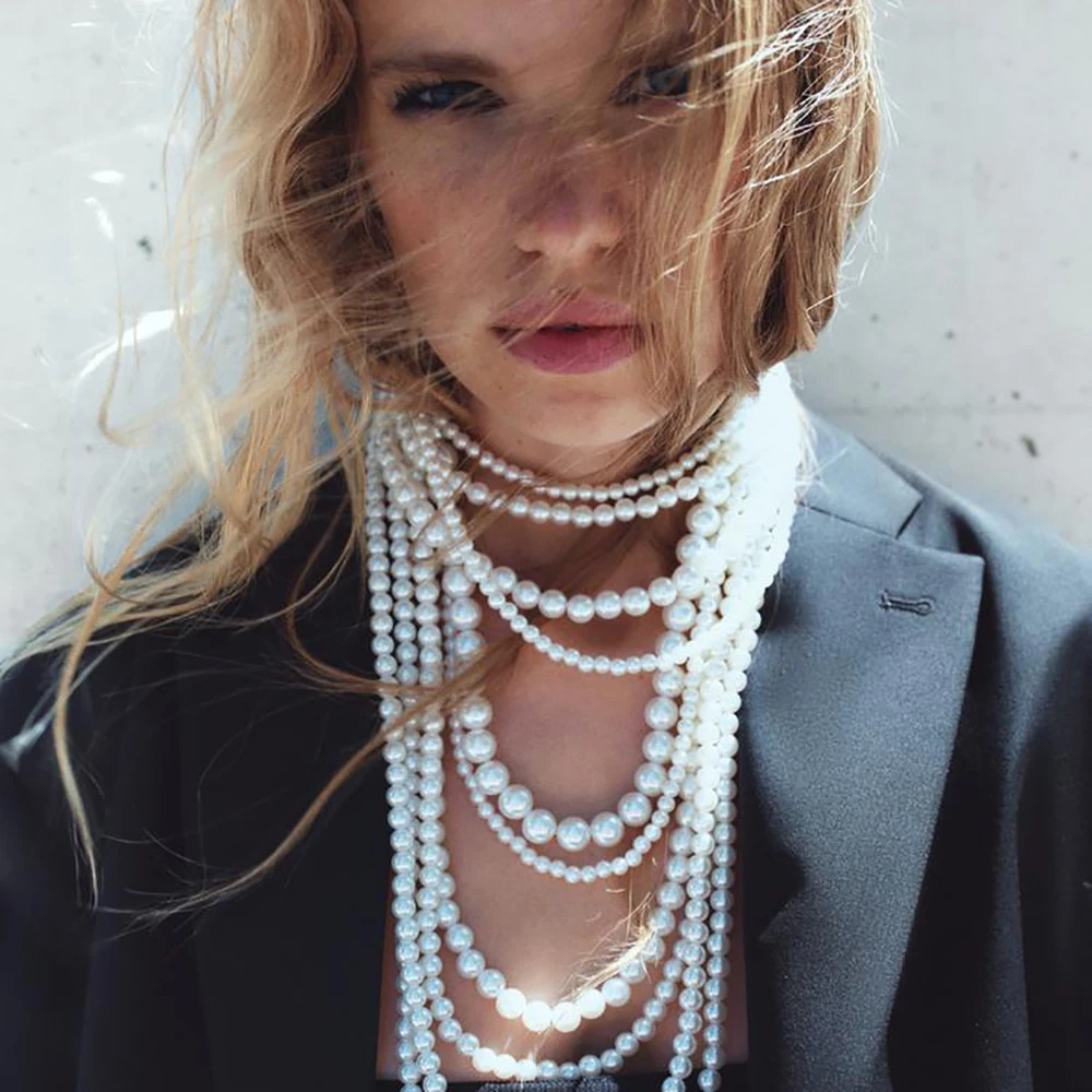 girlgo Zaa MULTI-STRAND FAUX PEARL NECKLACEAutumn Suit Sweater Long Necklace Daily Shopping Wedding Jewelry Accessories 250628