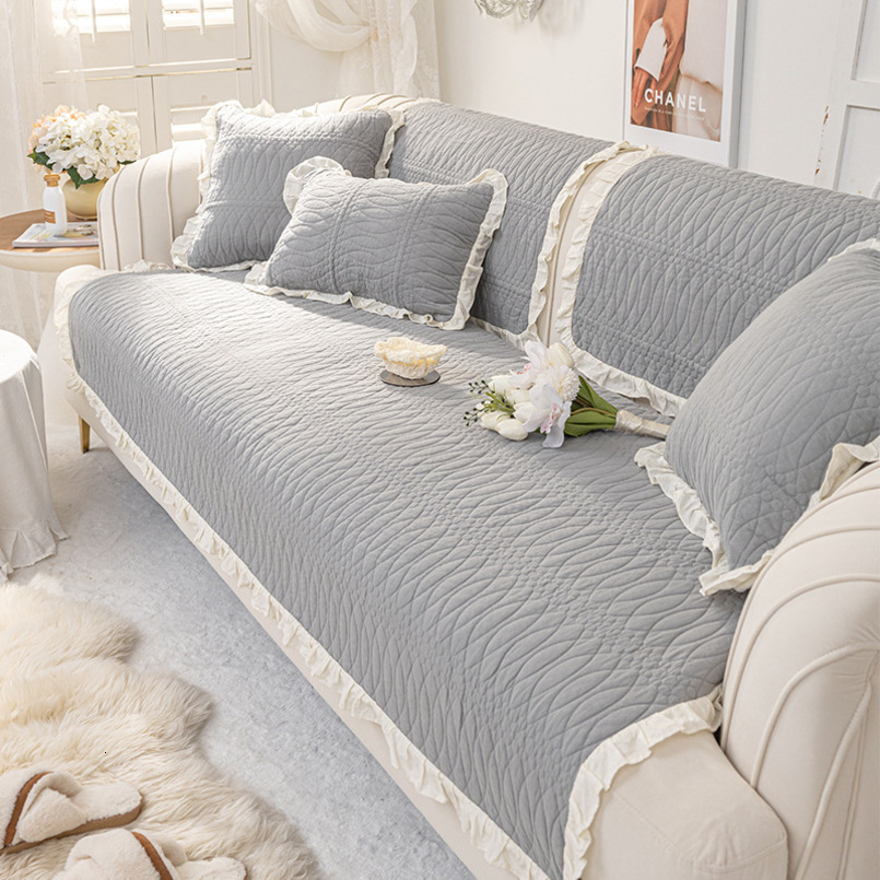 Korean Style Pure Cotton Sofa Cushion, All-Season New Solid Color Non-Slip Fabric, Simple Modern Living Room Backrest Cover