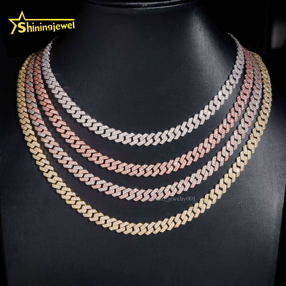 RTS 8mm Iced Out Chain Sterling Sier Gold Plated Pass Test VVS Moissanite Cuban Necklace