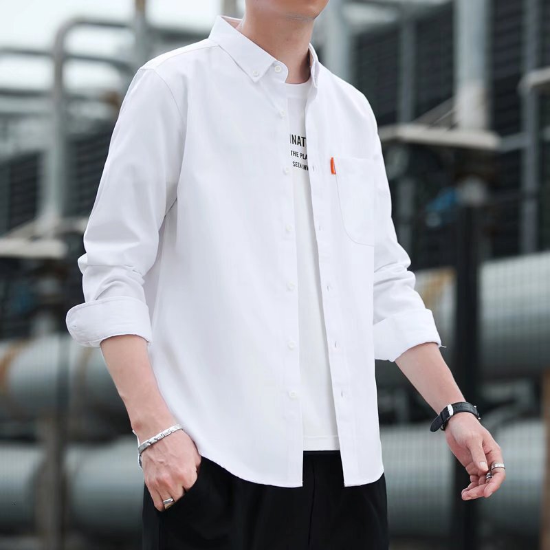 2024 Spring and Autumn New Non-Iron Business Trendy Casual Slim Fit Solid Color Long Sleeve Men's Shirt