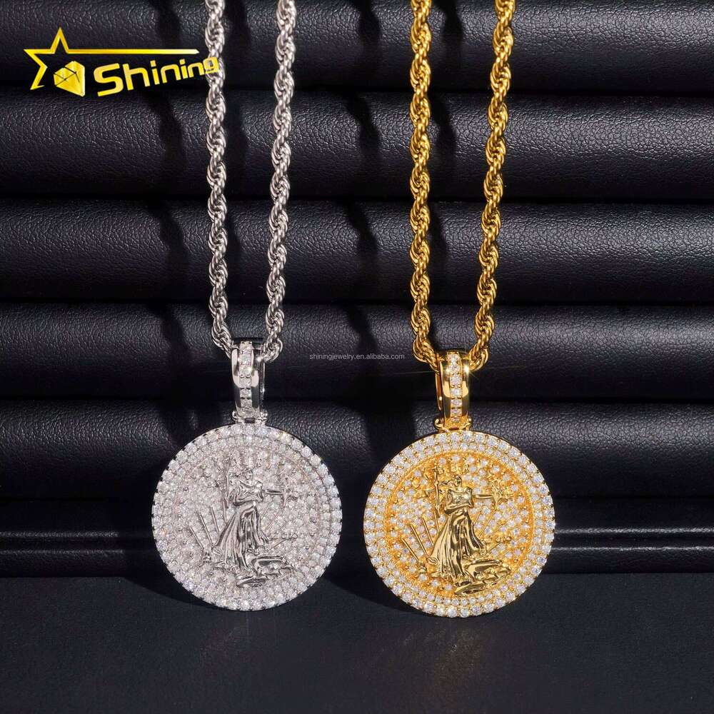 Pass Tester Wholesale Jewelry Hip Hop Iced Out Religious VVS1 Moissanite Dia S Sier Round Jesus Pendant