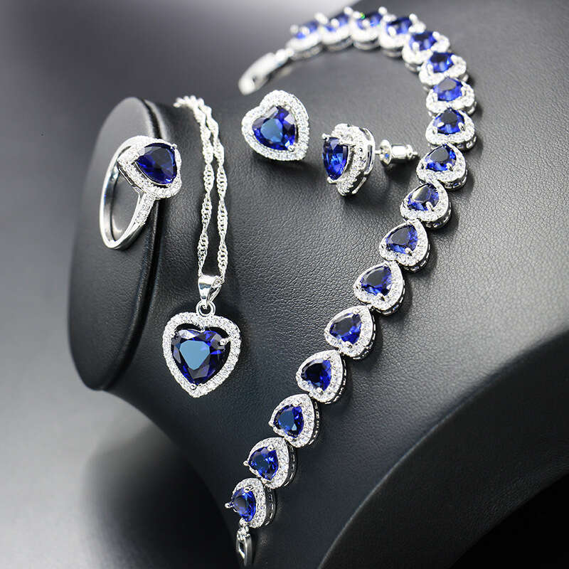 Ocean Set Blue Heart Necklace Inlaid with Zircon-Shaped Jewelry 0b3