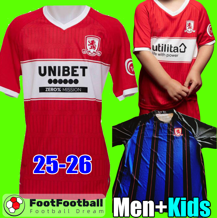 25 26 Middlesbrough Soccer Jerseys 2025 2026 Football Shirts Men Uniforms Kids Kits