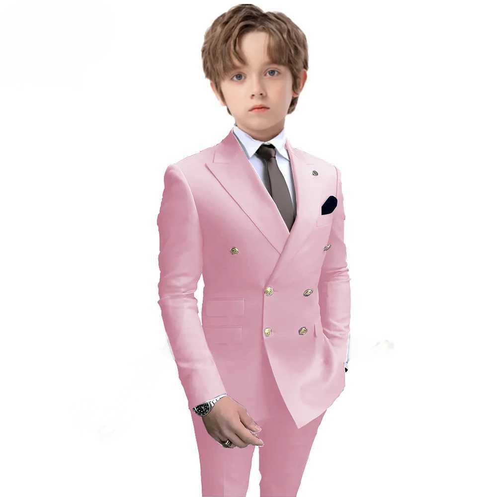 Navy Blue Boys 2 Piece Suit Double Breasted Blazer Kids Wedding Tuxedo Jacket Pants Formal Child Clothes 2-16 Years Old z250703QAHF