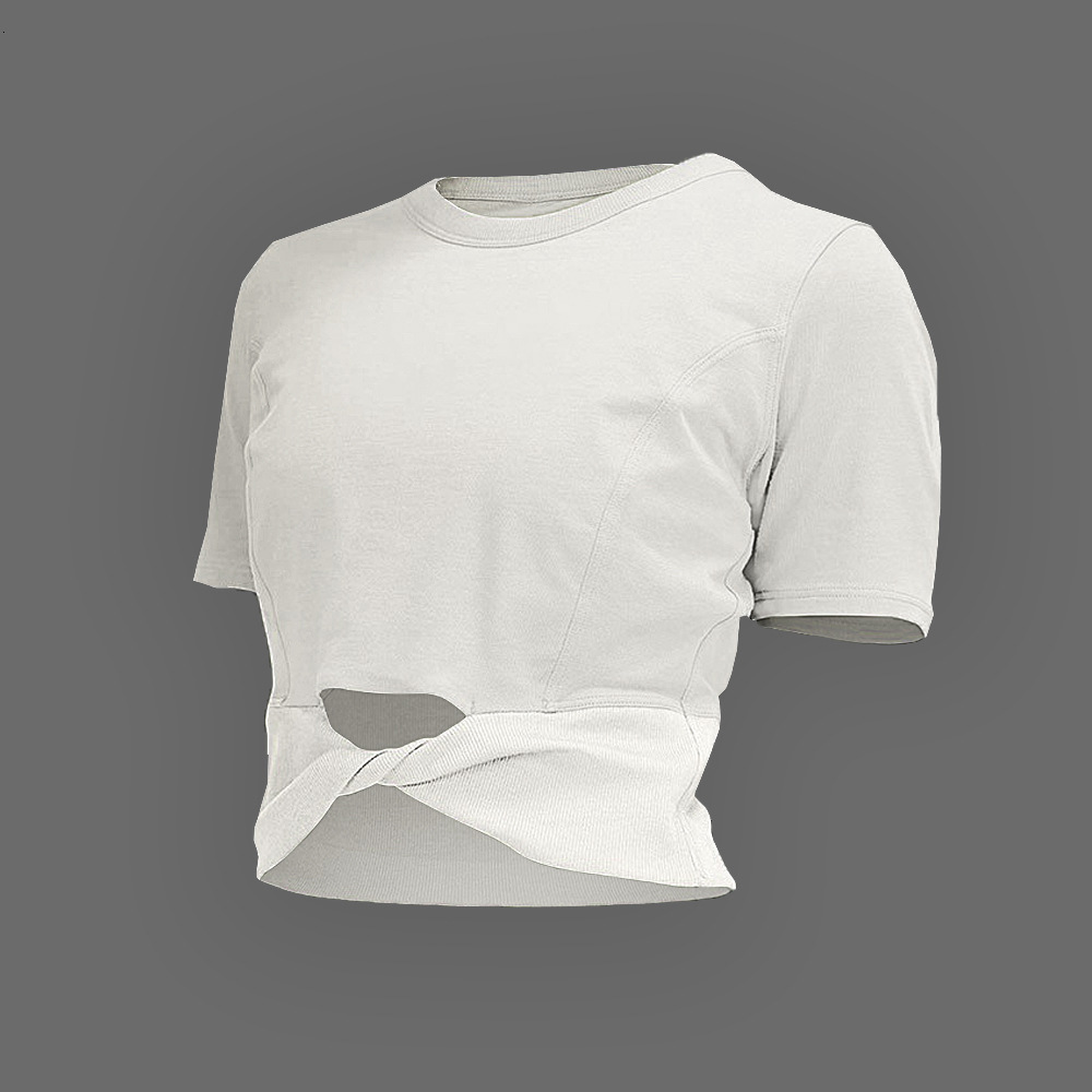 Summer New Camping Women's Cotton Ribbed T-Shirt Sleeve High Waist Short Quick-Dry Yoga Top Outdoor Sports