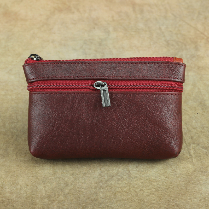 Designer Wallet Foreign Trade Genuine Leather Coin Purse Bus Card Holder Double Layer Luxury Bag Zipper Cowhide Handheld Coin Storage Bag Large Size