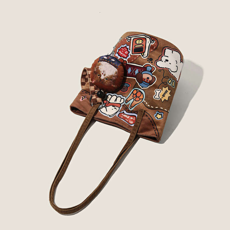 Leather Puppy New Illustration Casual Fashion Commuter Shoulder Bucket Cute Niche Crossbody Canvas Bag