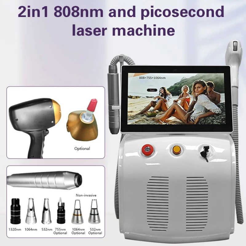 2in1 Diode Laser and Picosecond Laser 808 Diode Laser Hair Removal Tattoo Removal Machine Multifunctional Beauty Device