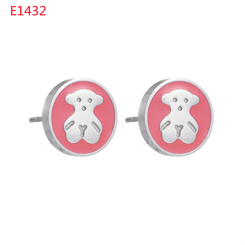 Fashion Women Men Girls Bear Silver Gold Stainless Steel Pink Hollow Moon Animal Span Stud Earrings Jewelry