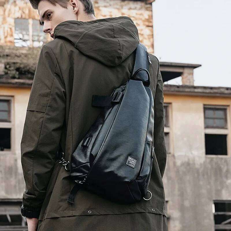 Men's PU Leather Crossbody Male Casual Waterproof Outdoor Multi-Pocket Chest Shoulder Bag Unisex Sport Fanny Pack
