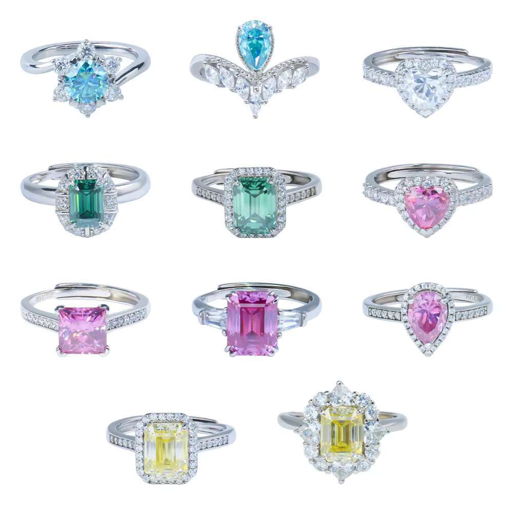 Premium Jewelry VVS Moissanite Ring 925 Sterling Silver Colorful Wedding Party Fashion Bling Bling Diamond GRA Certified