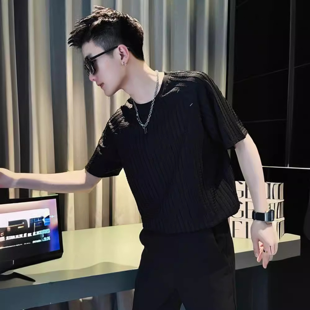 Ice Silk Draped Short Sleeve T-shirt For Men Summer Ins Trendy Designer Short Sleeves Brand Half Sleeve 2025 New Style Cool Men's Casual Top