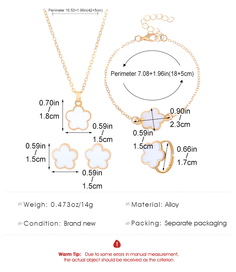 Five-Leaved Designs Jewelry Set For Women Simple Petal Necklace, Bracelet, Ring And EarStud 4-Piece Set