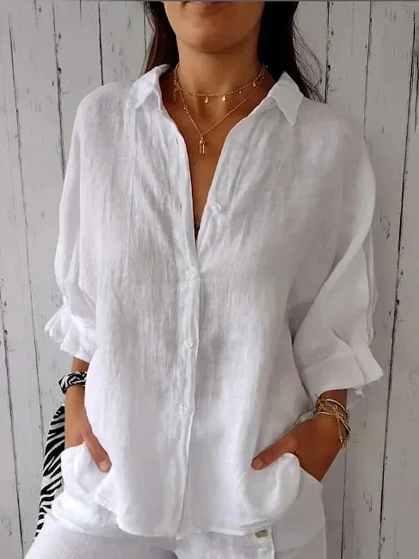 2025 Spring Linen Oversize Women Shirt Black Turn-Down Collar Lace Up Loose Blouses Female Casual Trendy Ladies Clothes 250702