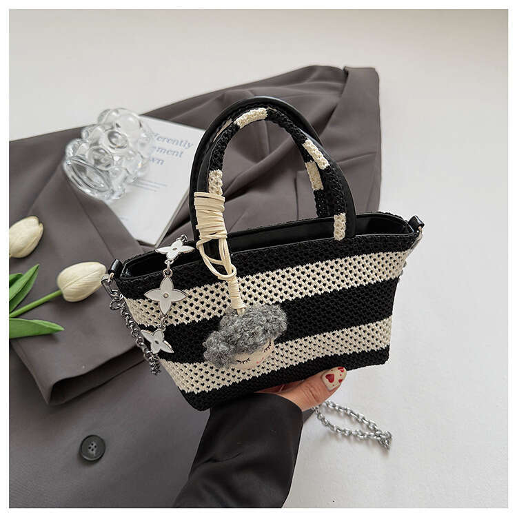 This Year's Trend Super Popular Striped Bucket For Women 2025 Summer New High-End Color-Blocking Chain Shoulder Crossbody Bag