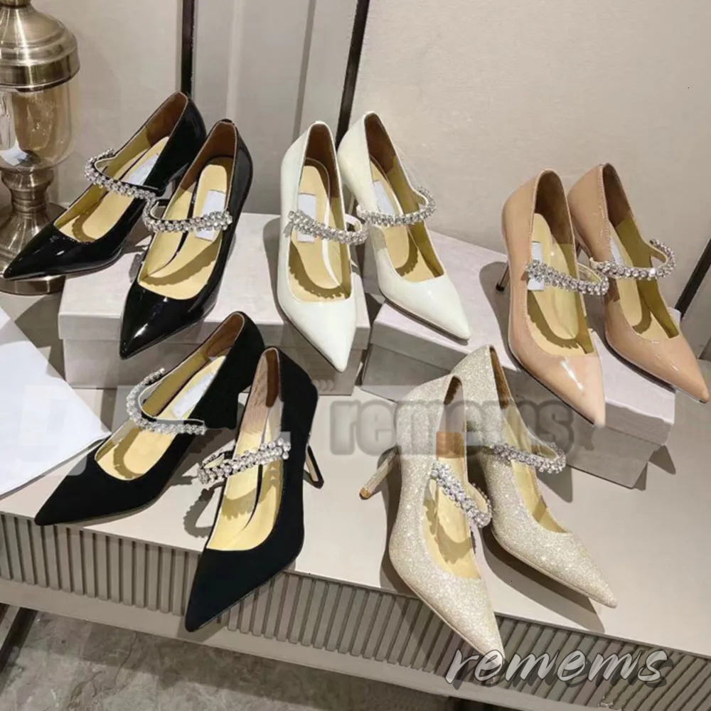 Designer Party Wedding Shoes Bride Women Ladies Sandals Fashion Sexy Dress Shoes Jewel Crystal Buckle Embellished Pumps Pointed Toe High Heels Leather Glitter shoe