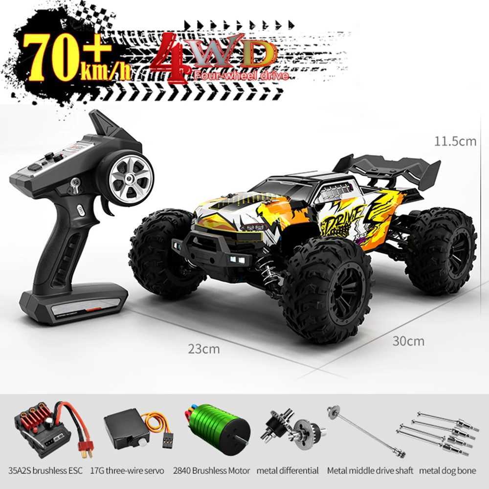 70KM/H RC Off-Road Car 1 16 4WD High Speed With LED Lights 2.4G Inductor Brushless Remote Control Children Toys XJ260703