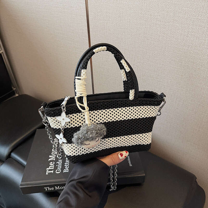 This Year's Trend Super Popular Striped Bucket For Women 2025 Summer New High-End Color-Blocking Chain Shoulder Crossbody Bag