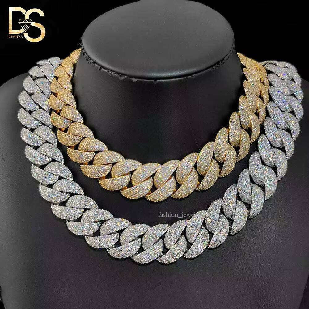 Luxurious Sier Stone Necklace 22mm 24mm 30mm Rapper Style Men's Iced Out Jewelry Hip Hop Thick Cuban Chain