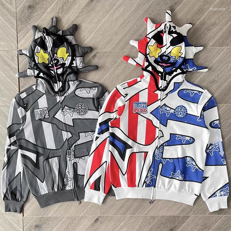 Men's Hoodies Glo Gang The Glory Full Zip Hoodie Men Women 1:1 High Quality Beverage Cartoon Printed Embroidered Zipper Oversize Hooded