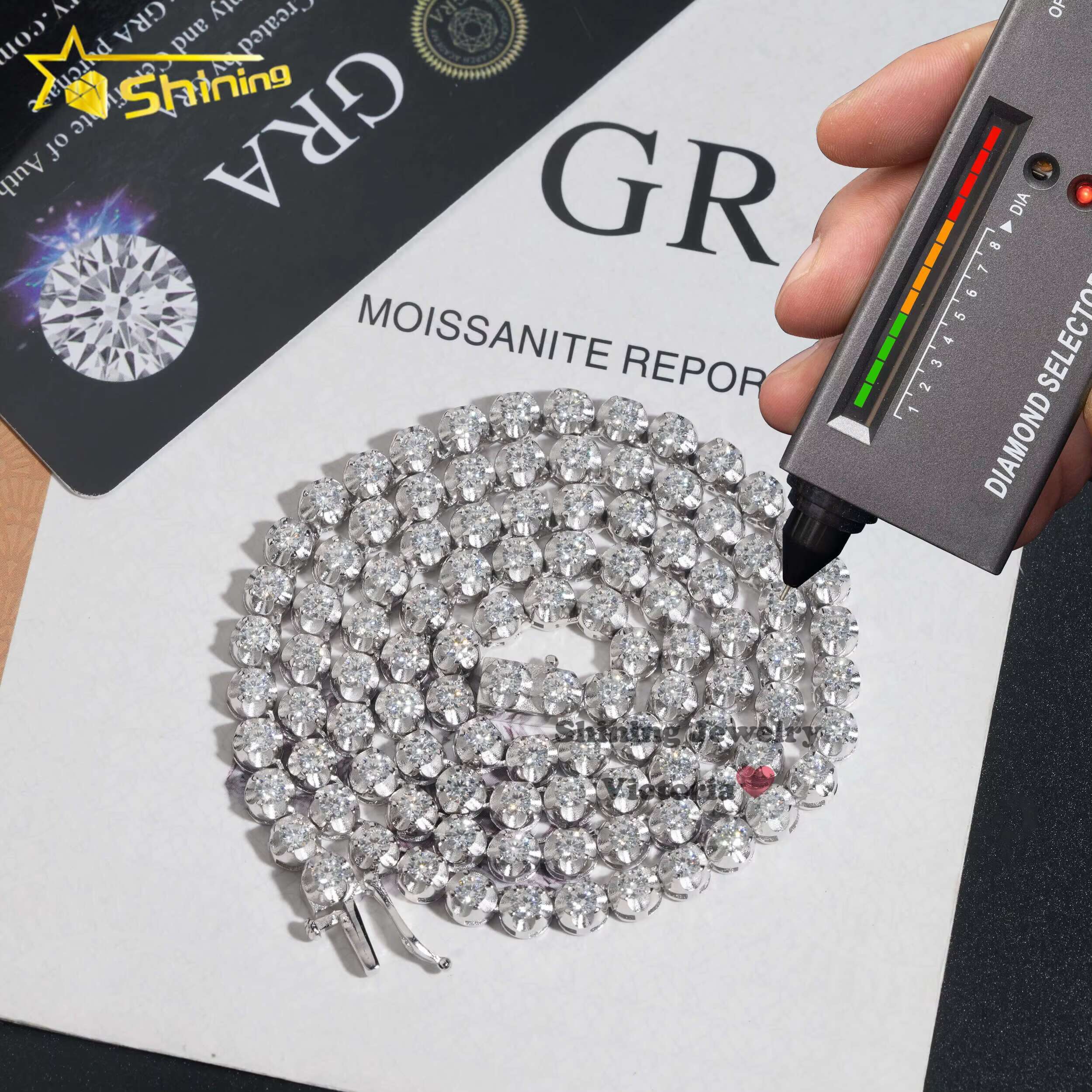 Luxury Hip Hop Iced Out Fine Jewelry 3mm 4mm Lab Grown S925 Silver Vvs Moissanite Tennis Chain Necklace