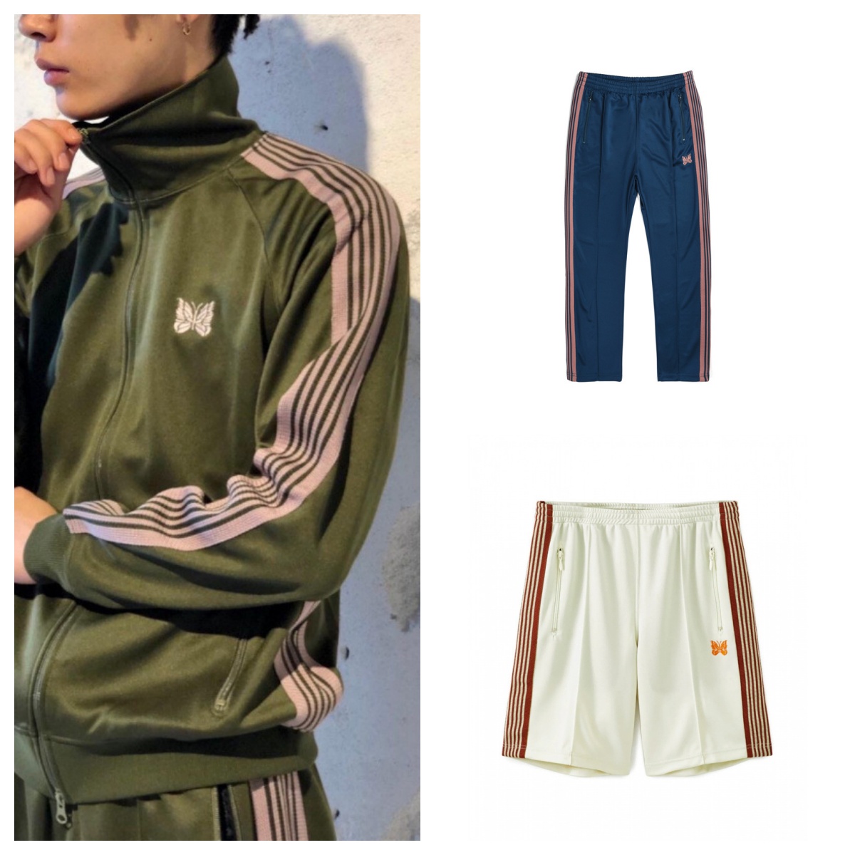 Needles designer jacket windbreaker High Street sweatpants Trend Zip Jacket Women shorts AWGE Embroidery Vintage jorts Butterfly Stripe coat tracksuit