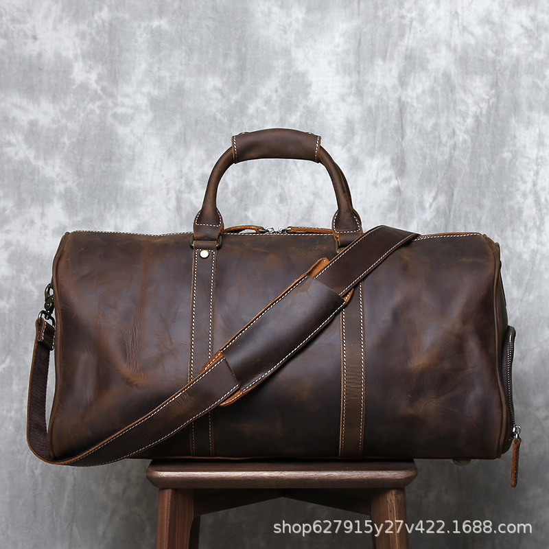 Crazy Horse Leather Mens Bag Travel Bag Genuine Leather Large Capacity Luggage Bag Top Layer Cowhide Mens Bag
