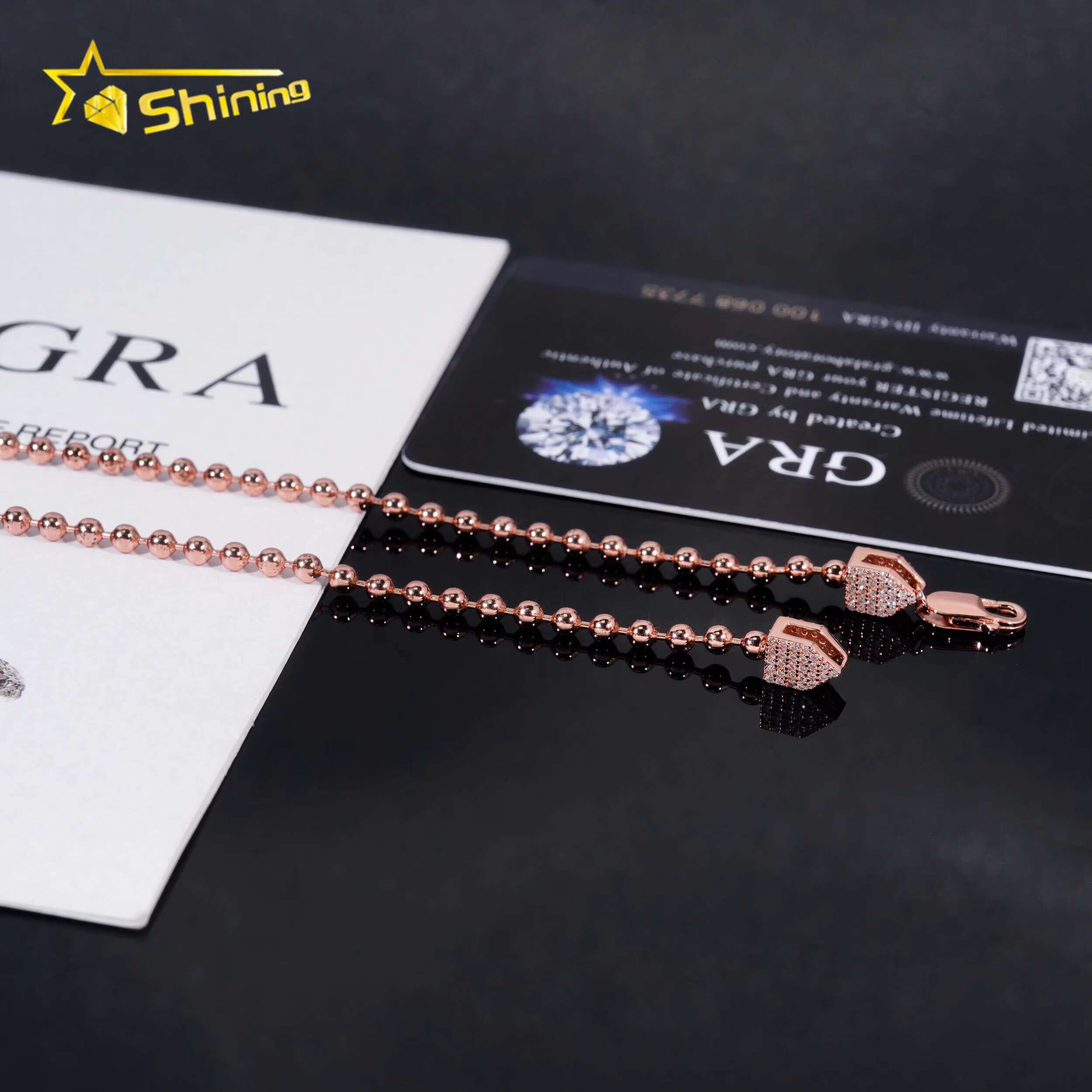 Fine Jewelry 925 Pure Silver Bead Chain Moissanite Clasp Chain Diamond Fashion Hip Hop GRA Certified