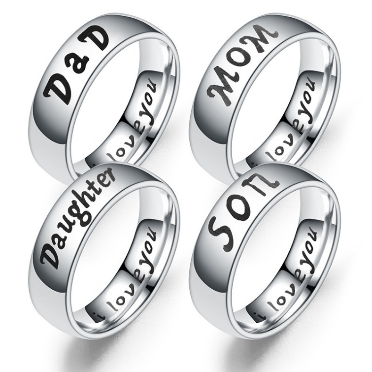 Stainless Steel I Love You Ring Band Love Dad Mom Son Daughter Rings for Women Men wedding birthday mother gift Fashion Jewelry Will and Sandy