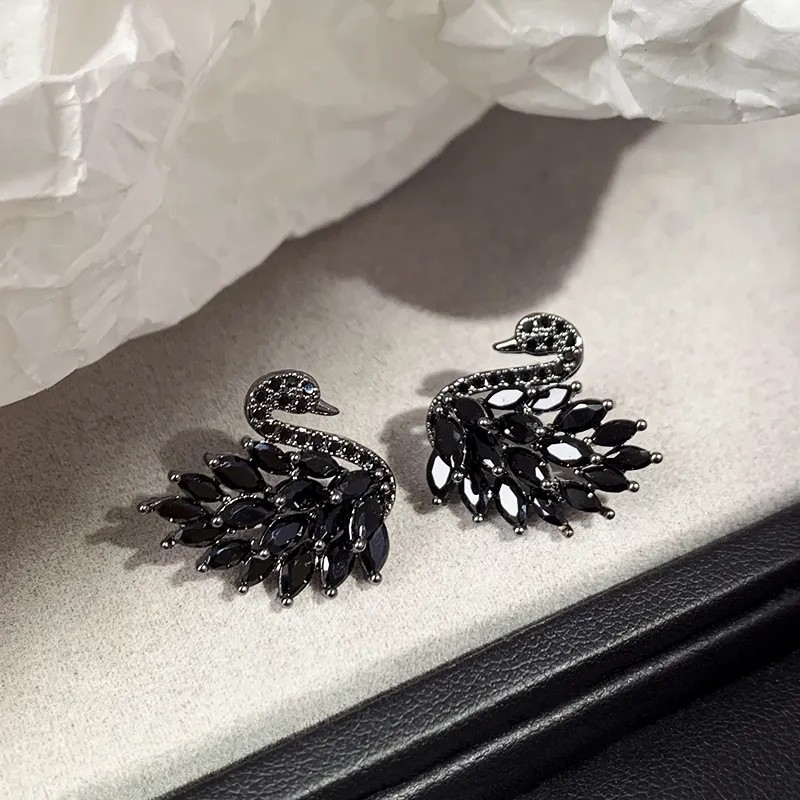 Elegant Swan-Shaped Crystal Studs: Premium French-Inspired Jewelry for Any Event