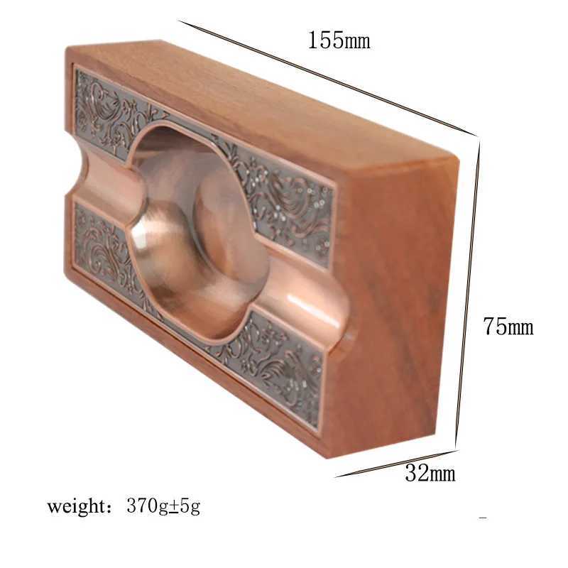 Solid Wood Cigar Ashtray High-end Creative Light Luxury Metal Portable Home Double Slot Vintage Cigarette Ashtray Y250703