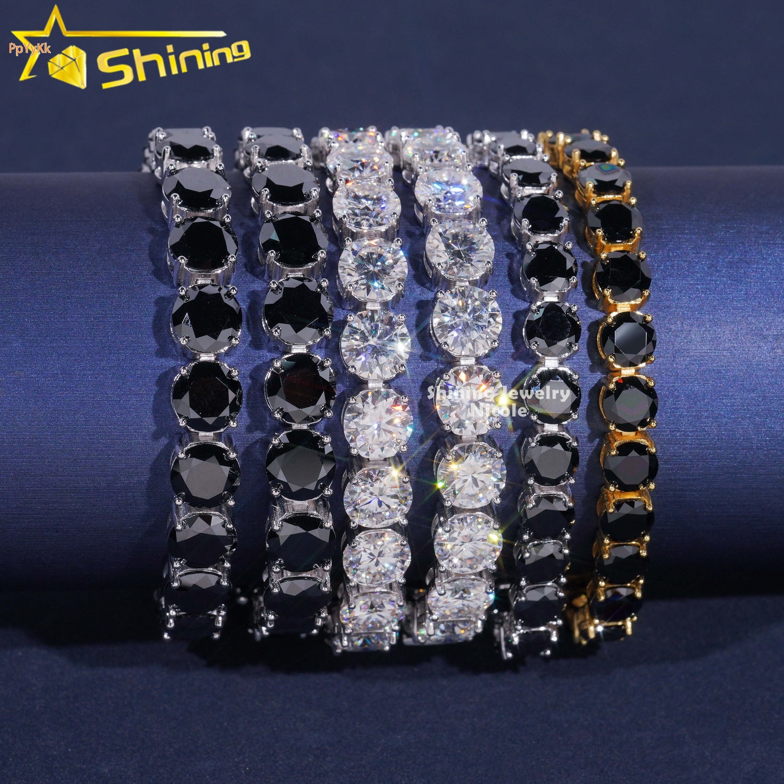 Luxury Hot Sale High Quality 6.5mm 8.0mm 925 Sterling Silver Iced Out Tennis Chain Black Clear Diamond Tennis Bracelet