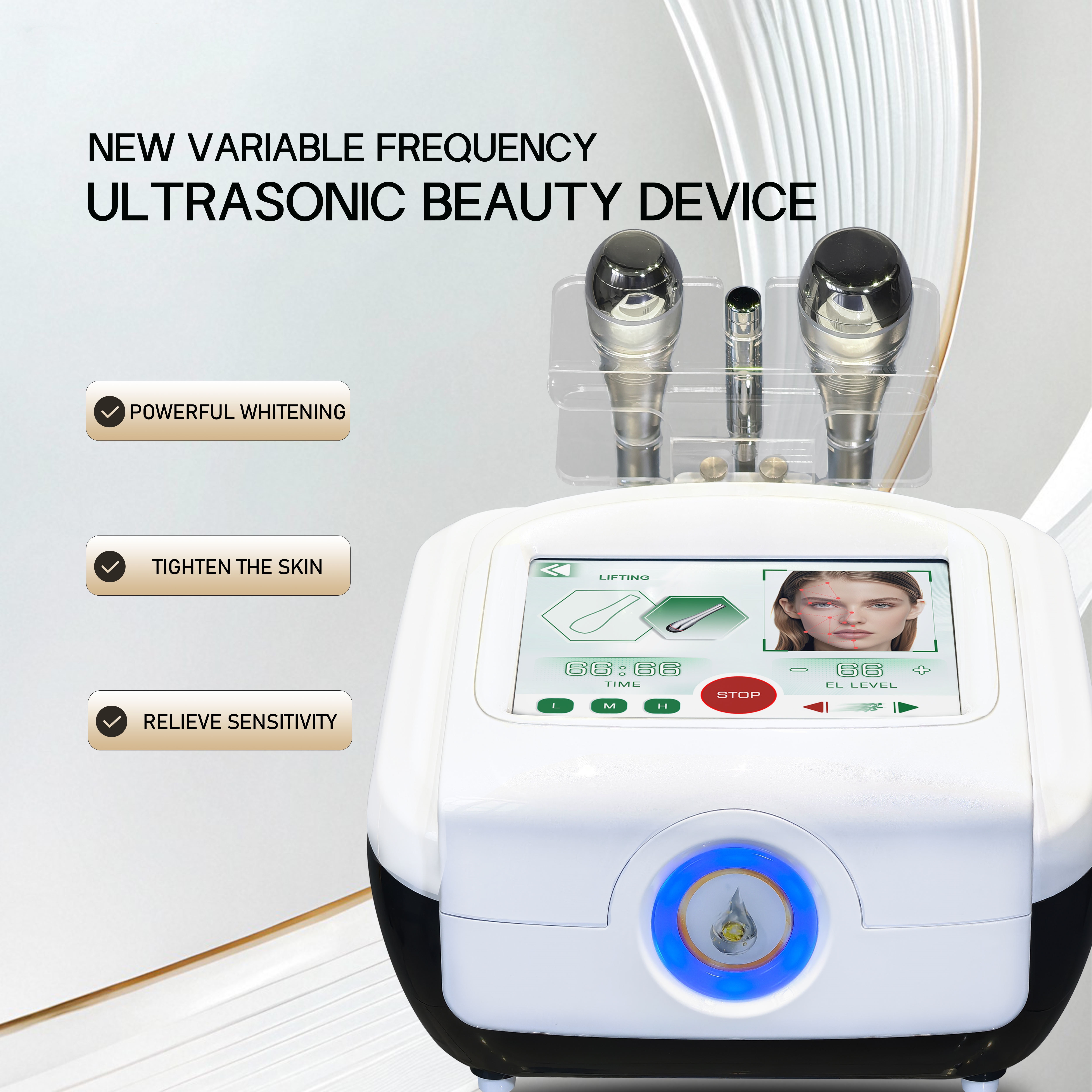 Professional Ultrasonic Electroporation Facial Device with Tripolar Ultrasonic Technology for Deep Skin Penetration and Active Ingredient Absorption
