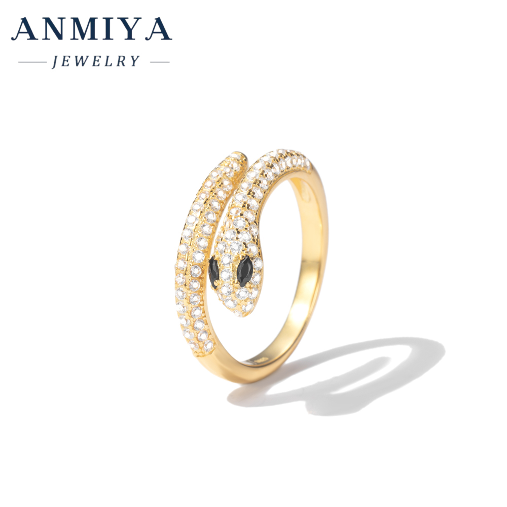 Modern Silver Jewelry Snake Open Ring Zircon Inlay Adjustable for Layering Contemporary Fashion