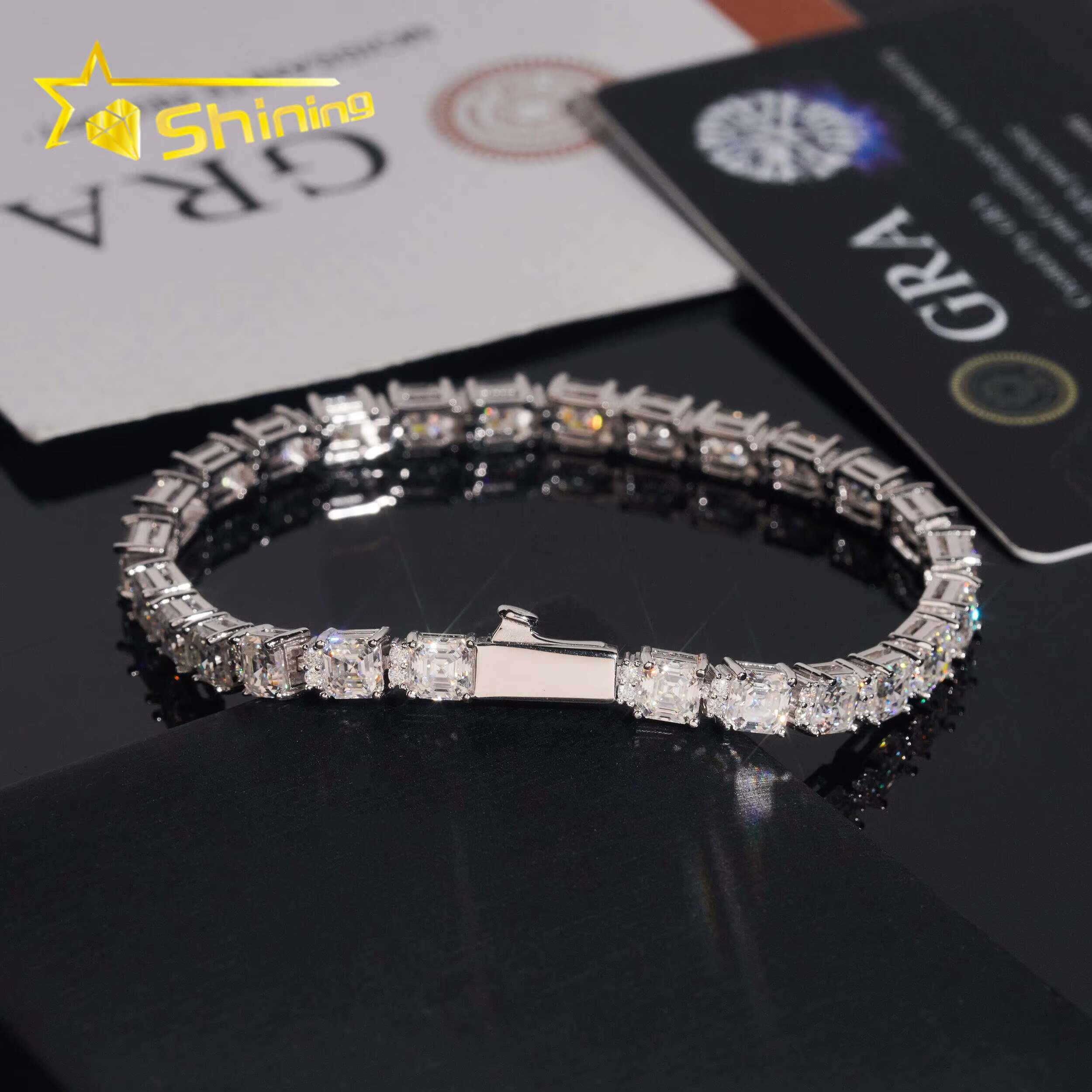 Luxury Jewelry Diamond Tester Pass GRA Certified Moissanite VVS High Quality Cut 5*5mm 925 Silver Tennis Bracelet