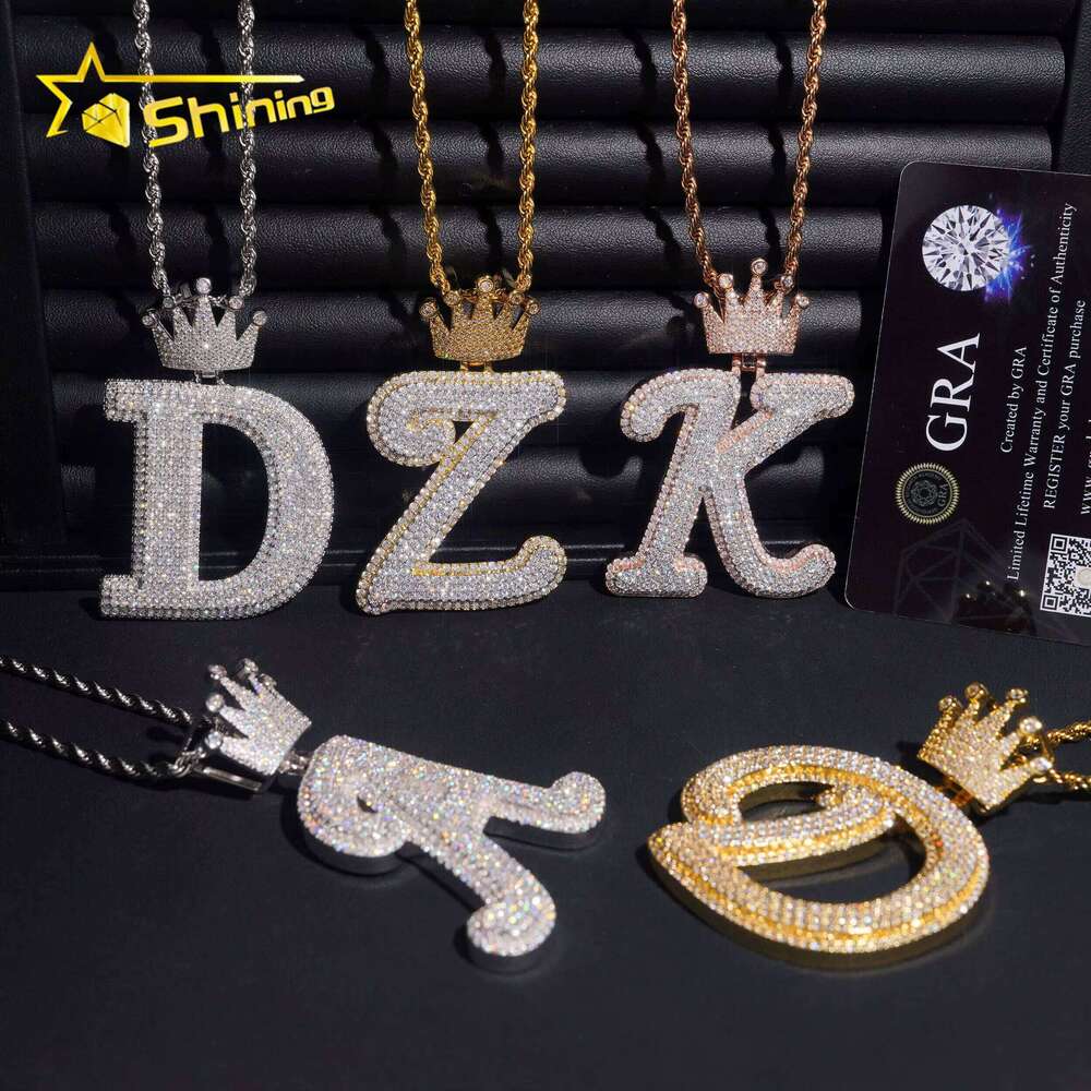 New Arrival Fashion Hip Hop Jewelry Sterling Sier VVS Moissanite Iced Out Initial Letter Pendant Necklace