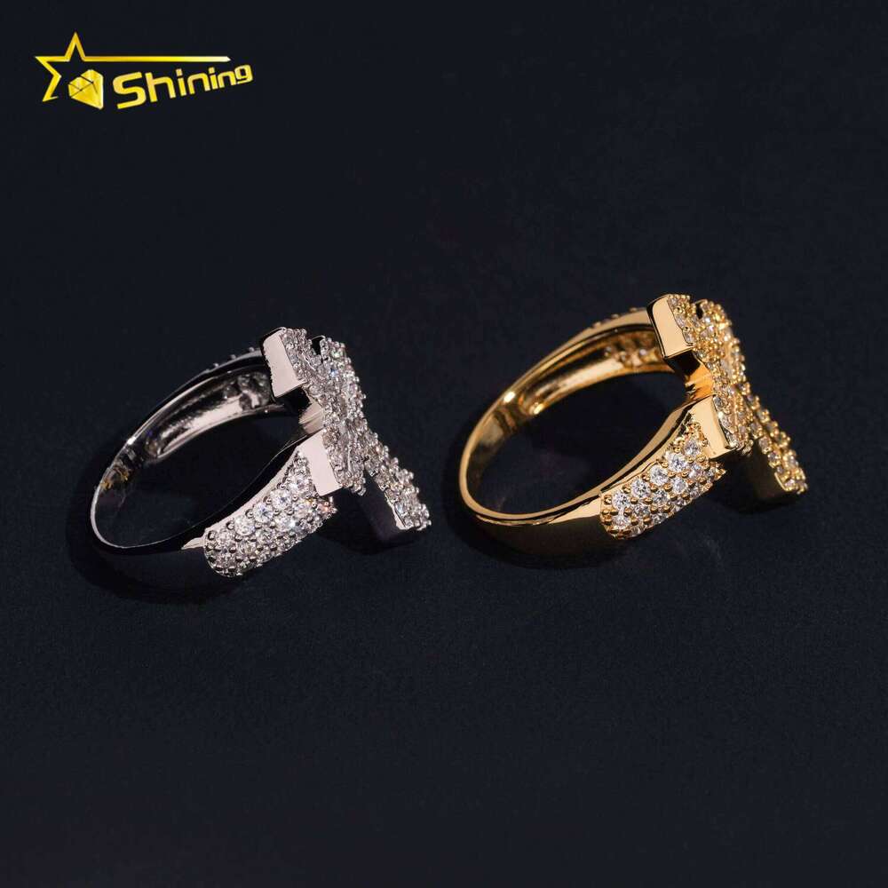 2025 New Cross Style Iced Out Long Bar Hip Hop Moissanite Men's Ring Silver Boutique Jewelry