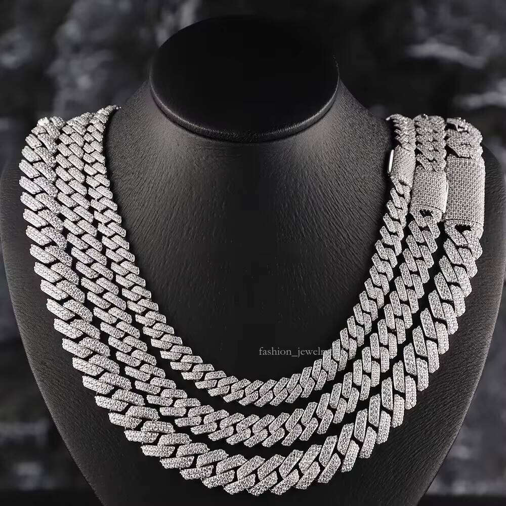 8mm 10mm 12mm Necklace Men's Hip Hop Double Row Vvs Sier Silica Stone Cuban Chain