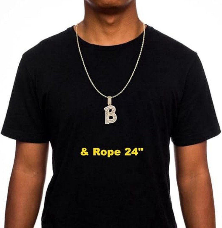 Bling Silver Gold Iced Out Baguette Initial Letter Necklaces for Men Women Big Cz Diamond Capital Letter Pendant A-Z with Rope Tennis Chains
