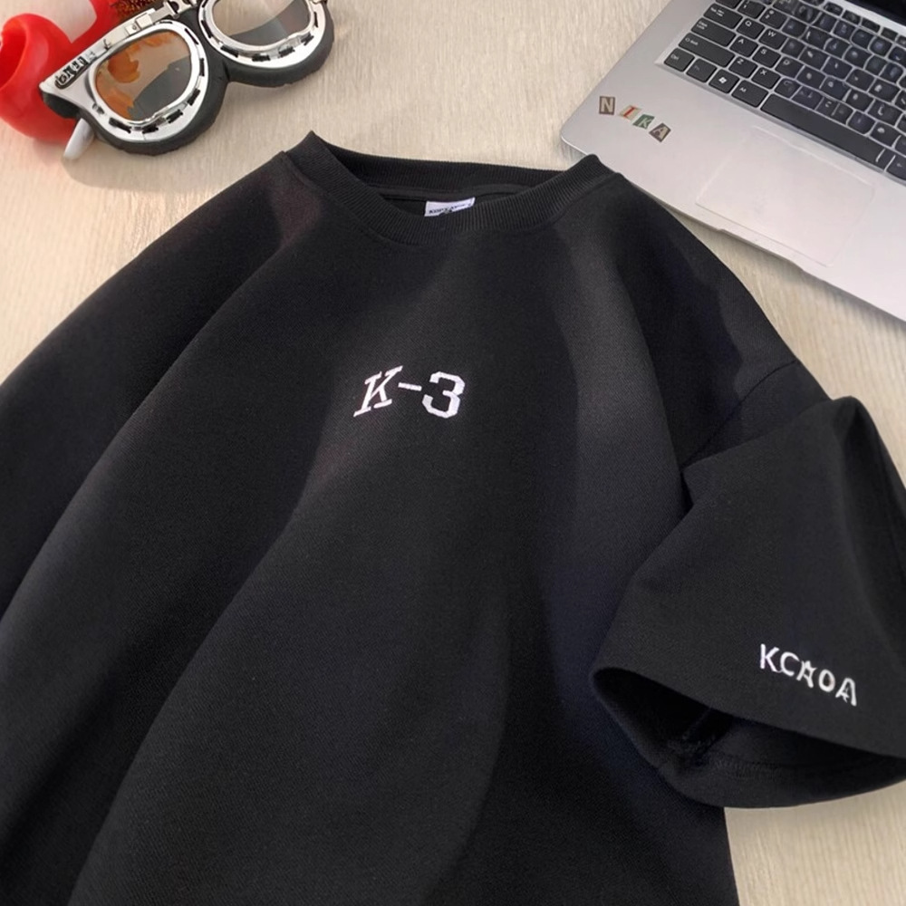 Letter Print Heavyweight Short Sleeve T-shirt Designer Short Sleeves For Men Summer American Retro Tee Shirt Youth Loose Round Neck Clothing