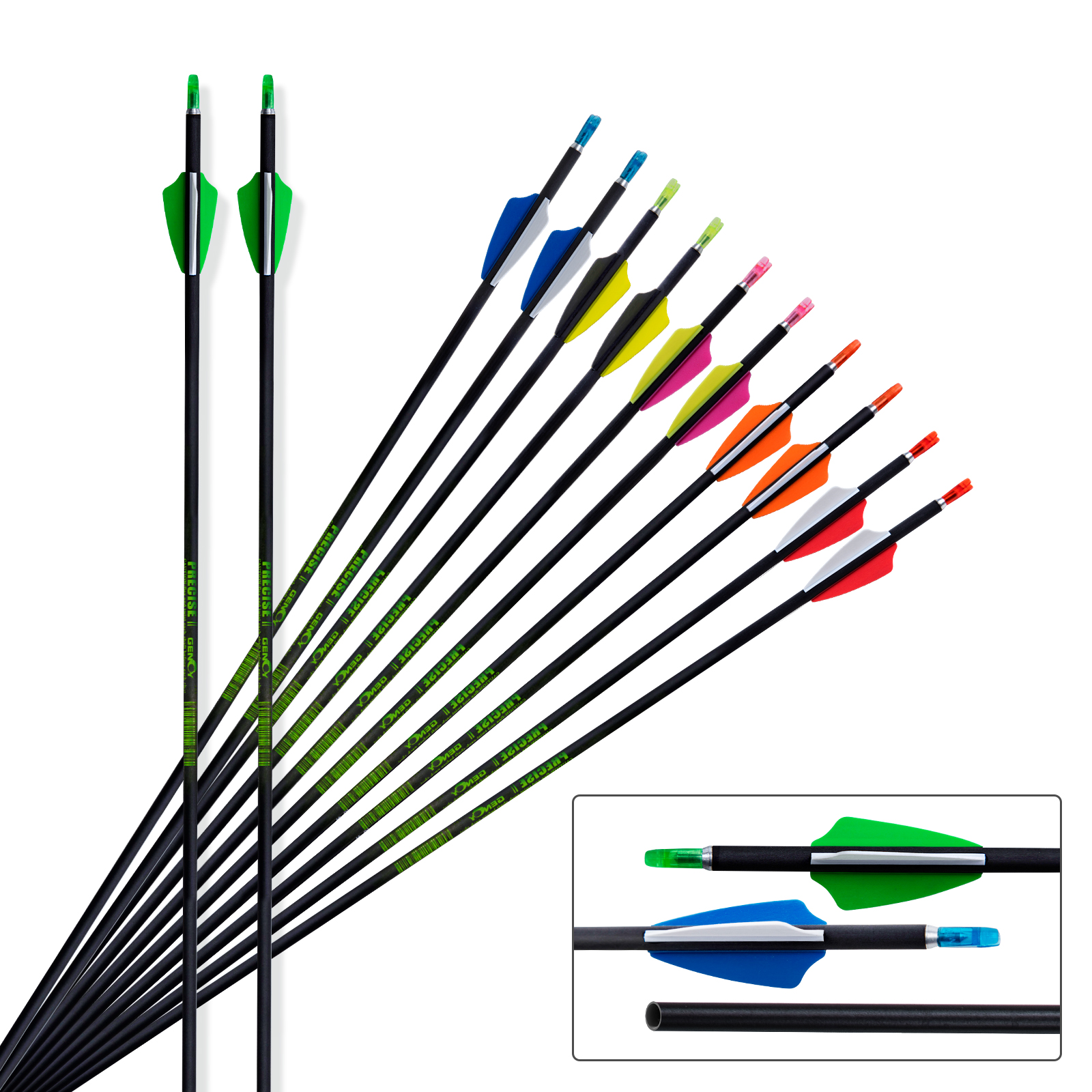 31inch Archery Arrows without Arrowheads Carbon Targeting Arrows 4.2mm Training Arrows for Recurve Bow & Compound Bow Spine 350-1500 Arrows (12Pcs)