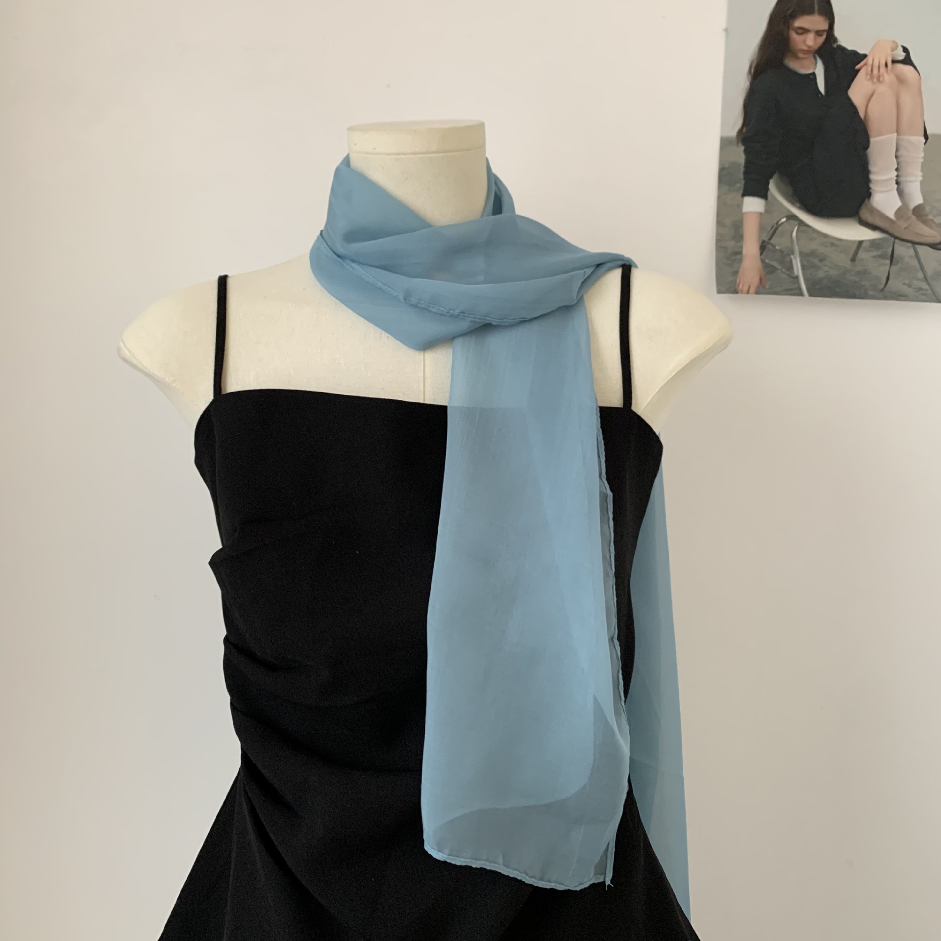 K1223 Hot girl basic style ~ Silk scarf long strip women spring and autumn all-match neck scarf 2025 solid color thin scarf shawl women
