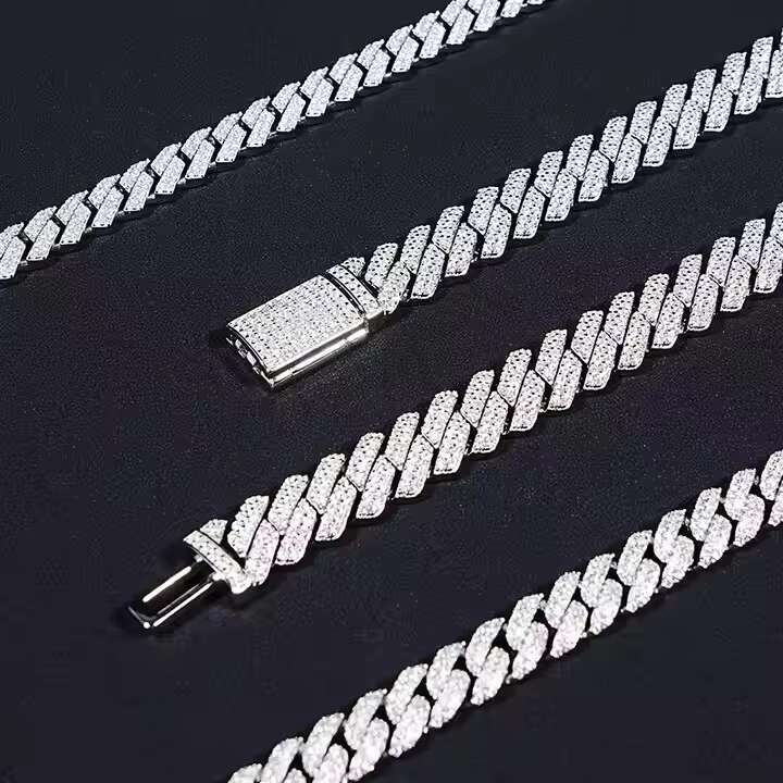 15MM SICGEM INT Wholesale Price Hip-Hop 925 Silver and Moissanite Necklace Punk Necklace Cuban Chain Ultra Thick Chain