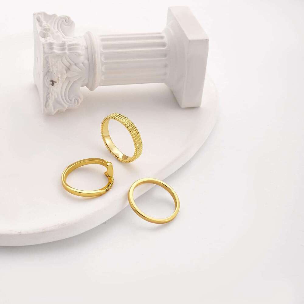 Set 3 14k Women Thin Thumb Pinky Finger Ring Wide Thick Gold Band for Woman Non Tarnish Open Adjustable Rings Comfort Fit Size 7 To 10