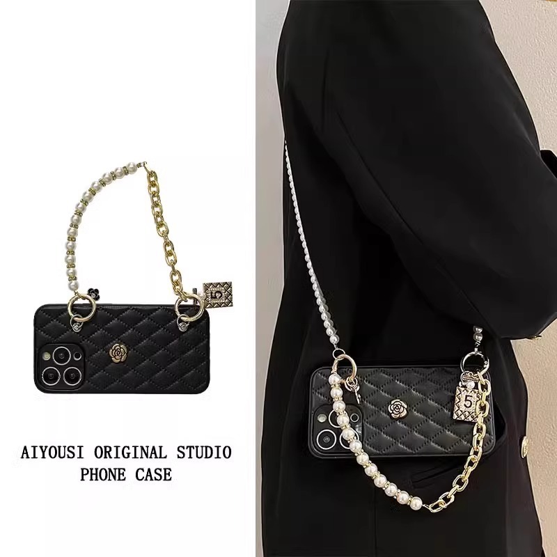 Fashion Phone Case For iPhone 16 15 14 13 12 11 3D Camellia Cover With Chain For iPhone 16 Pro Max 250703