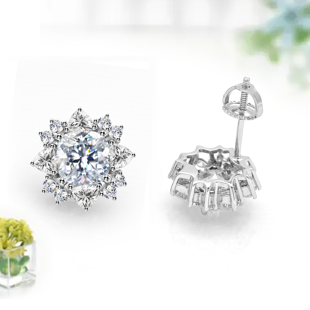 Diamond Tester Certified 925 Sterling Silver Gold Plated VVS Diamond Moissanite Stud Earrings Cluster Earring