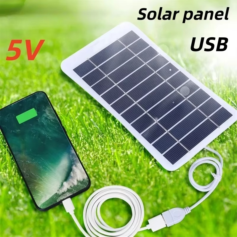 Solar Panel USB Charger 2W 5V Mini Portable Outdoor Battery Mobile Phone Charging Power Bank For Hiking Camping Hiking Outdoor Backpack Emergency Gene