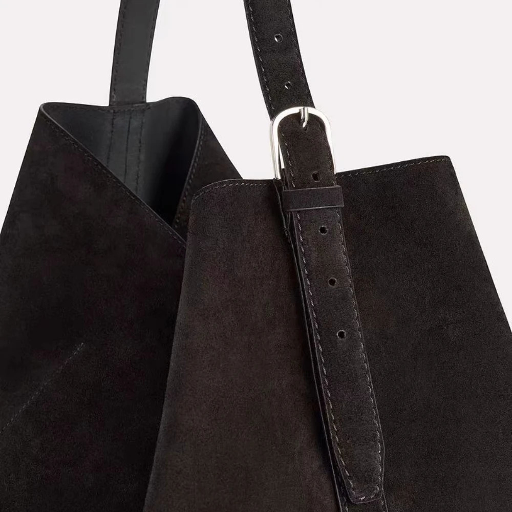 Motingsome Oversized 53cm Big Tote Suede Genuine Leather er Tote Retro Frosted Cowhide Bucket Shoulder Handbag 250628